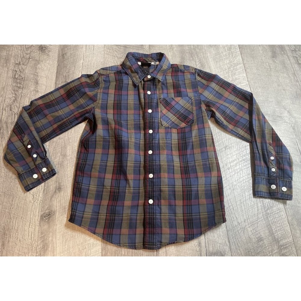 Shaun White Button Up Shirt Youth Boys Medium Blue Plaid Long Sleeve Cotton